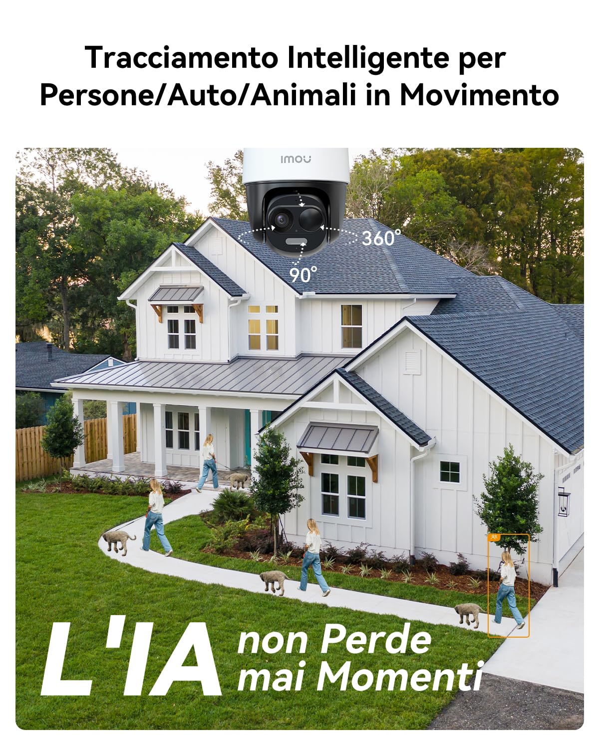 Imou 2K Telecamera da Esterno WiFi Senza Fili Solare con Batteria 5000mAh, 360° PTZ, 2.4GHz, Rilevamento PIR, Visione Notturna a Colori, IP65