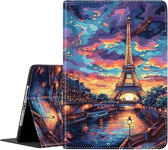 Case for iPad A16 11th Generation 11 Inch 2025, for iPad 10th Generation 10.9 Inch 2022, Slim Folding Stand Cover with Auto Wake/Sleep, Eiffel Tower Painting