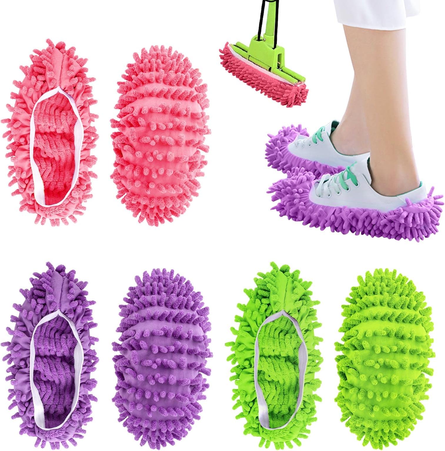 3Pairs Mop Slippers,Floor Cleaning Slippers Washable Dusting Mop
