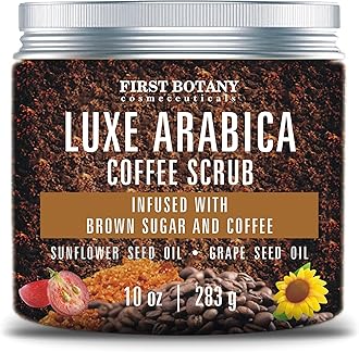 First BotanyBody Scrub - Natural Exfoliating Sugar Scrub & Body and Face Souffle helps with Moisturizing Skin, Acne, Cellulite, Dead Skin Scars, Wrinkles (10 fl oz, Brown Sugar + Coffee)