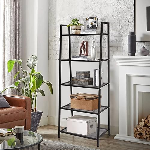 AESRAOU Estantería de 5 niveles de metal negro, estantería de almacenamiento independiente, soporte de flores para sala de estar, dormitorio,