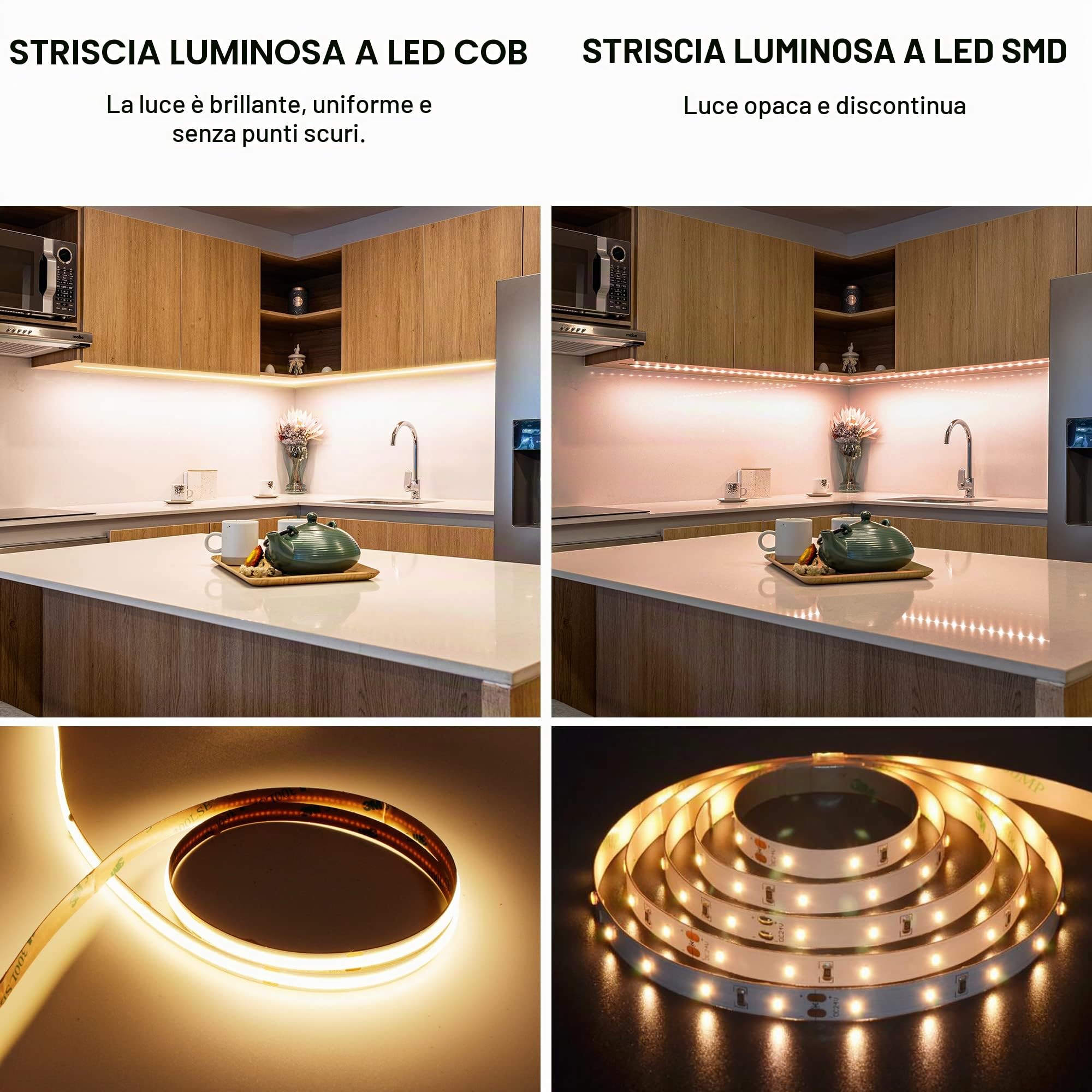 TTWAY Striscia LED COB 5 metri, 3000K Striscia LED Dimmerabile 24V, CRI93 +, larghezza 8mm, con Telecomando e alimentazione, per la decorazione domestica, cucina, specchio