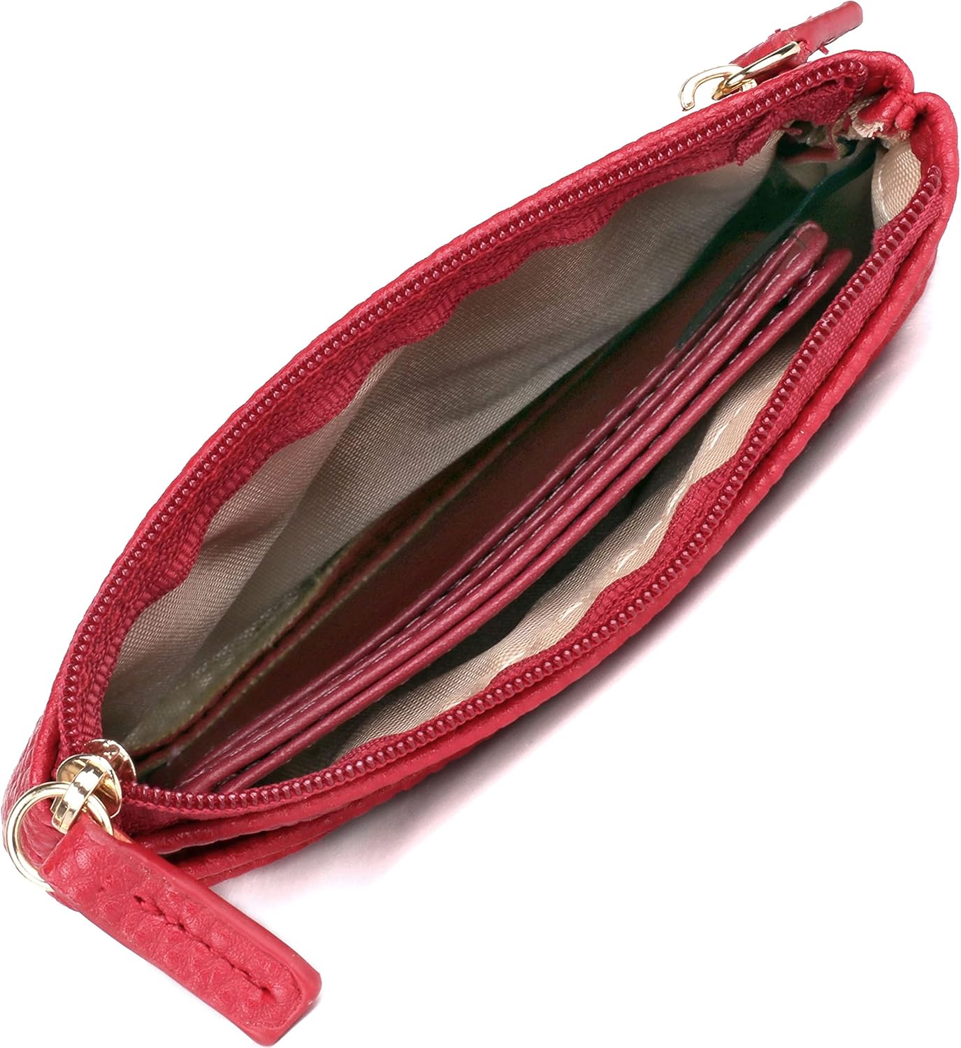 Julia Buxton Women's RFID Blocking Vegan Leather Wallet with Zipper, ID Windows, Card Slots & Key Ring | Compact Coin & Card Holder Case, Red - Image 7