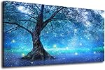 Tigeridge New York City Skyline Toile Wall Art Print Modern Night City Teal Picture Turquoise Highlights Peinture Artwork for Living Room Bedroom Office Home Wall Decor Ready to Hang 120L x 60W cm