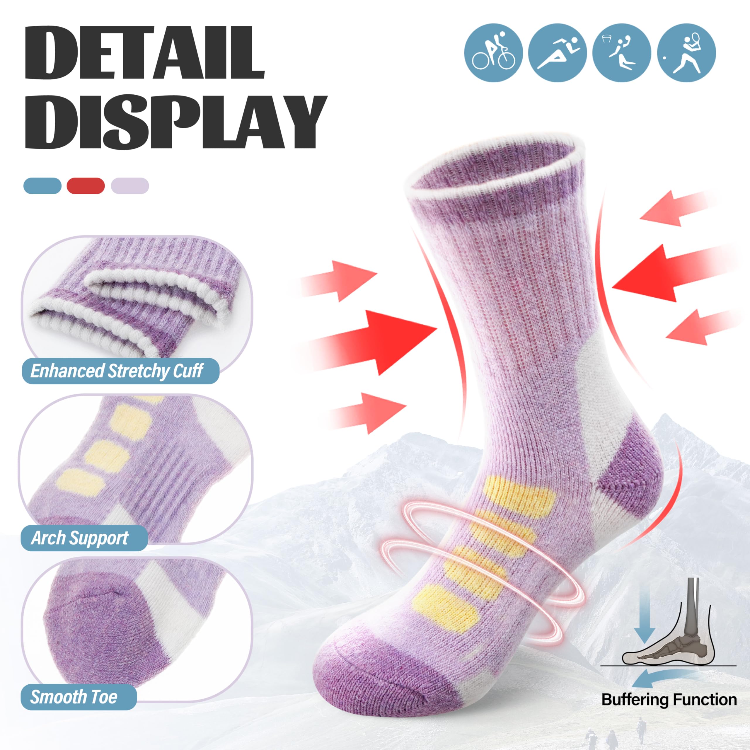 Anlisim Calcetines de senderismo de lana merino para niños y niñas, térmicos, cálidos, para invierno, calcetines gruesos para regalo, 6 pares