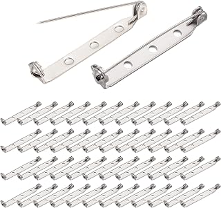 BEADNOVA 60pcs 1.5 Inch Silver Brooch Pin Backs - Durable Clasp Bar Pins for Crafts, Badges, Name Tags, Jewelry DIY