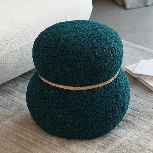 Miniatura 12 de Taburete redondo para pies, reposapiés otomano pequeño de hongos, moderno puf boucle otomano, reposapiés de peluche para sofá, cómodo reposapiés