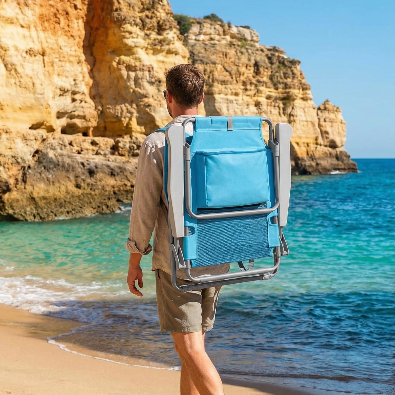 LIFERUN Sedia da Spiaggia Pieghevole, Leggera, Confezione da 2, Sedia Pieghevole Portatile a Zaino, Sedia da Campeggio, Reclinabile, Capacità di Carico fino a 150 kg, Sedia Pieghevole da Esterni