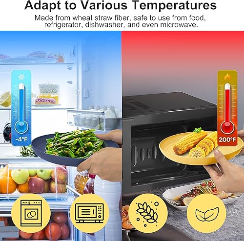 Miniatura 6 de Juego de vajilla de paja de trigo, 32 piezas, juegos de platos y cuencos de plástico de cocina irrompibles para 8 vajillas de paja de trigo, cuencos