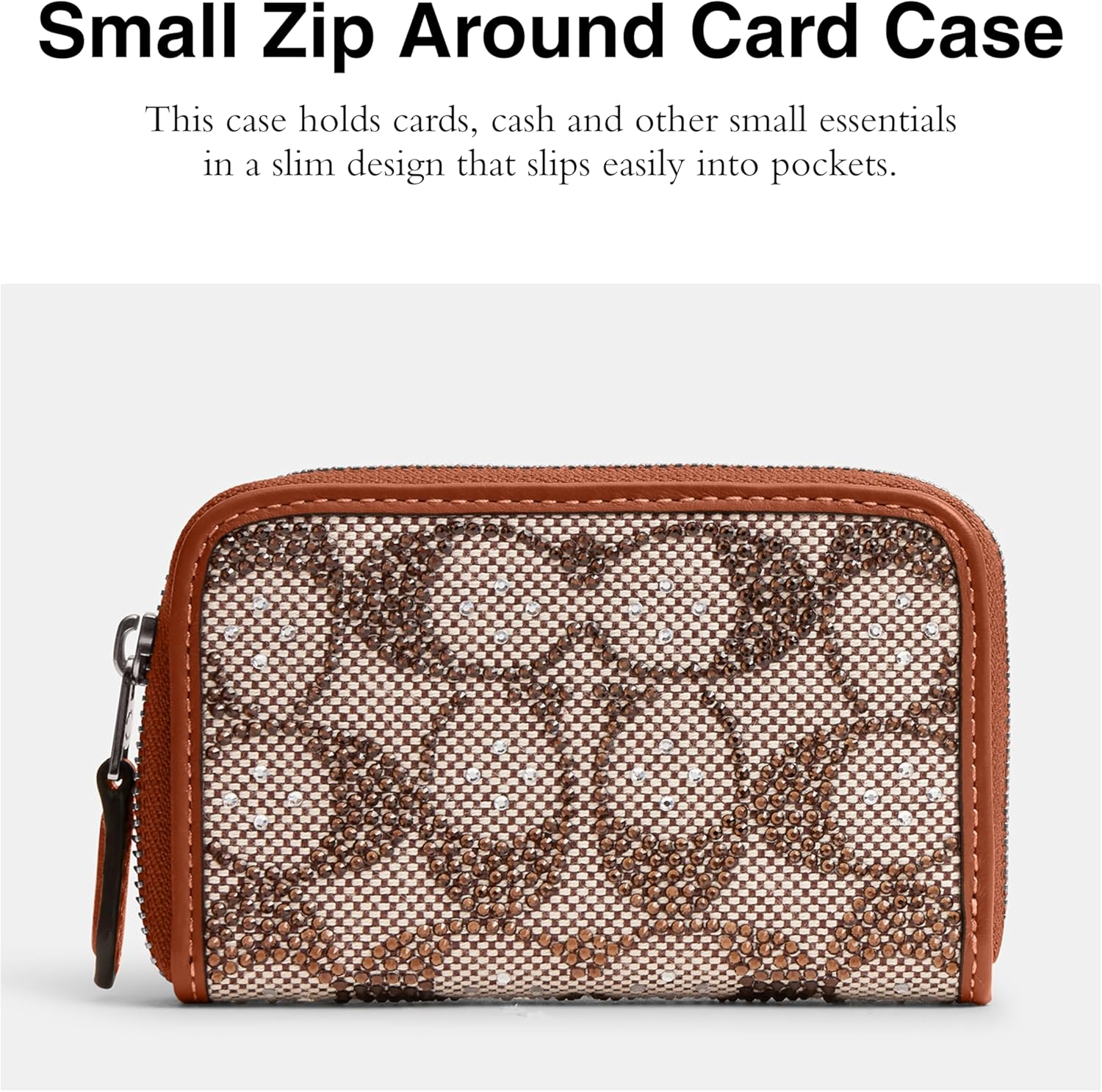 COACH Women's Crystal Signature Jacquard Essential Small Card Case, LH/Burnished Amber, One Size