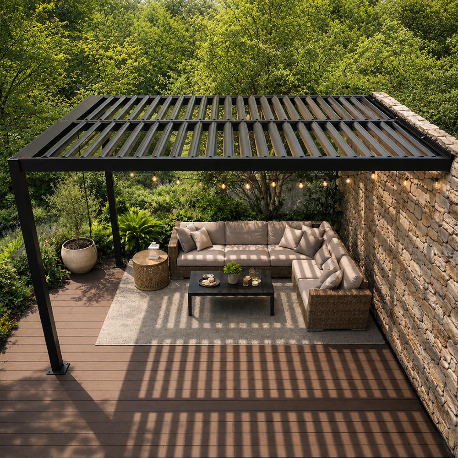 CONCEPT USINE Pergola Bioclimatique Adossée SIFNOS Aluminium Noir 4x3m | Qualité Premium, Design Épuré & Fonctionnel, Mobilier Contemporain, Confort & Durabilité