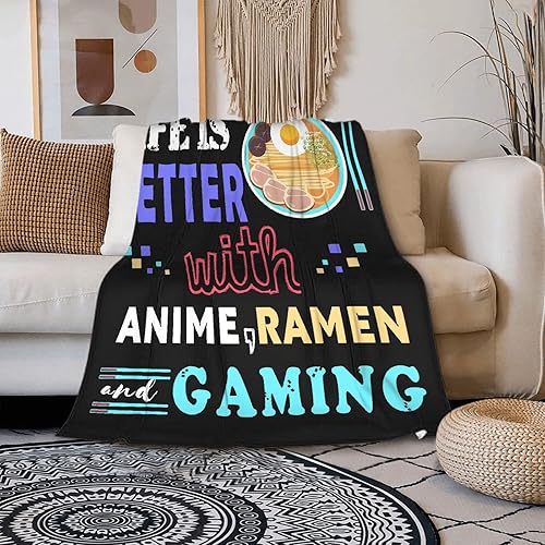 Miniatura 7 de Manta de fideos ramen, Life is Better with Gaming Ramen Anime Regalos para niños y hombres, suave y ligera, edredón de forro polar de felpa de 60 x