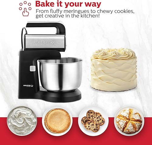 Miniatura 8 de Holstein Housewares - Batidora de mano y soporte de 5 velocidades de 250W con luz LED, negroacero inoxidable