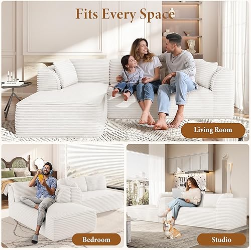 Miniatura 7 de Vesgantti Sofá sin hueso de 106 pulgadas con diván, asiento profundo, cómodo sofá modular de pana de espuma viscoelástica para sala de estar y