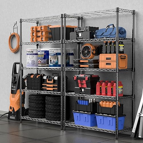 Miniatura 7 de MZG Estantería de almacenamiento de acero de 5 niveles, organizador de acero para el hogar, cocina, oficina (13.7 pulgadas de profundidad x 35.4