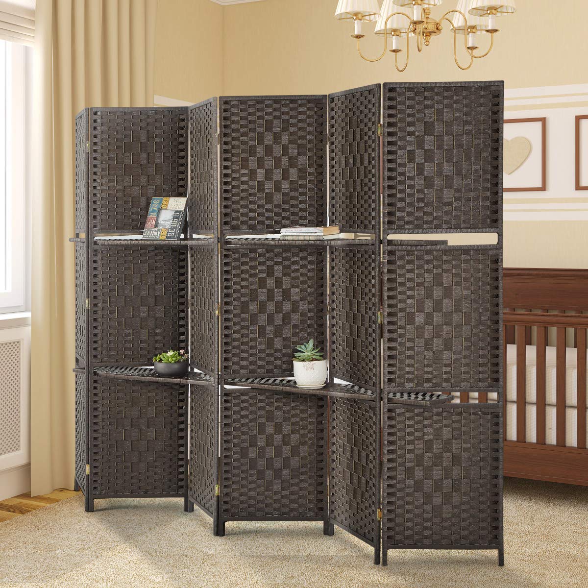 Esright 6 Panel Room Divider, 6 FT Tall&Extra Wide Weave Fiber Room