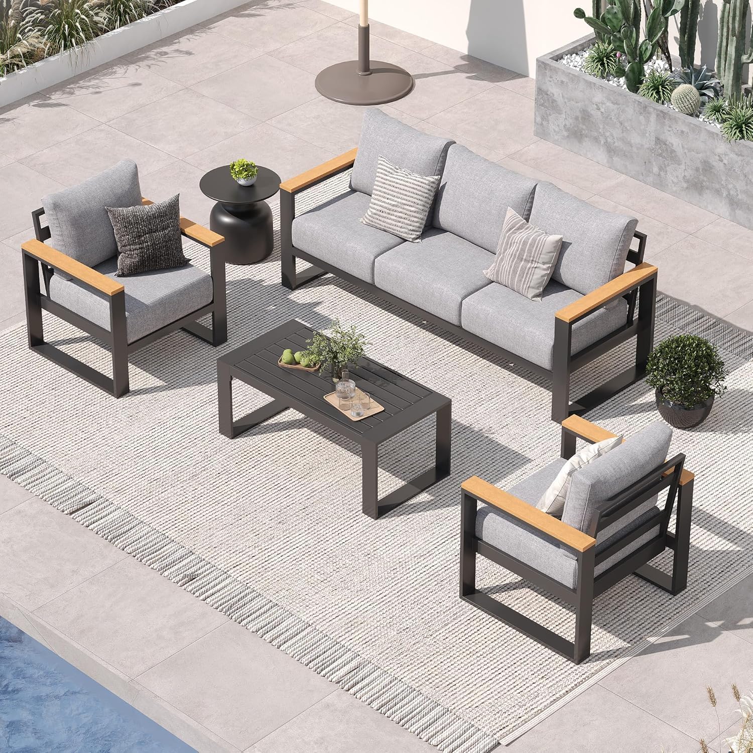 Sundale Outdoor Aluminum Patio Furniture Set with Coffee Table