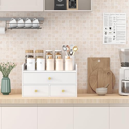 Miniatura 2 de Organizador de escritorio de bambú con cajones, cajones de almacenamiento de escritorio de madera para facturas, suministros de oficina, utensilios