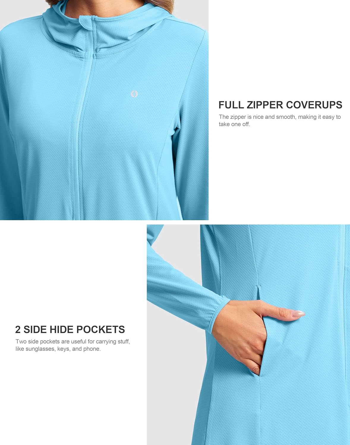 SANTINY Women's UPF50+ Swim Cover Up Sun Protection Hoodie Long UV Jacket SPF Lightweight Swimsuit Beach Cover Ups for Women - Image 4