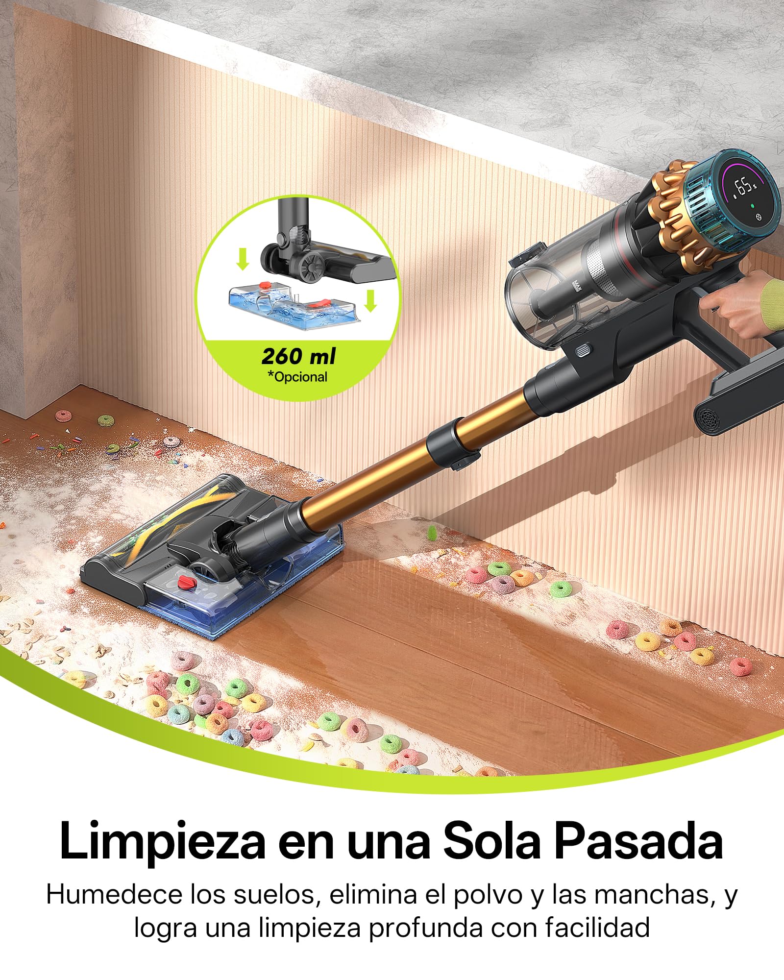 Vexilar Aspiradora sin Cable V14Pro 60kPa/1L/60Min, Multiusos Accesorios,Autoportante,Batería Extraíble,Ligero,Fácil Maneja,Aspirador Escoba Vertical para Suelos/Alfombras/Pelos/Coche