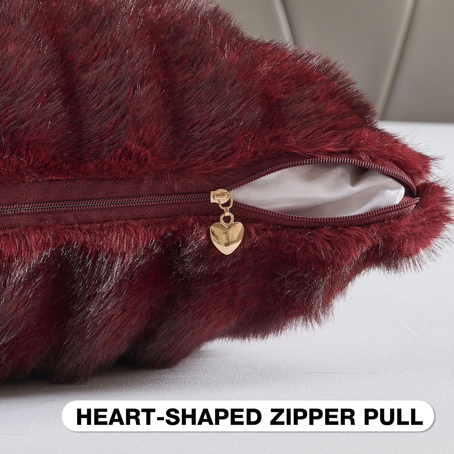 FUTEI Burgundy Decorative Throw Pillow Covers 18x18 Inch Set of 2,Soft Fluffy Faux Mink Fur Dyeing Striped Textured Cushion Case,Modern Home Decor for Couch Bed Living Room