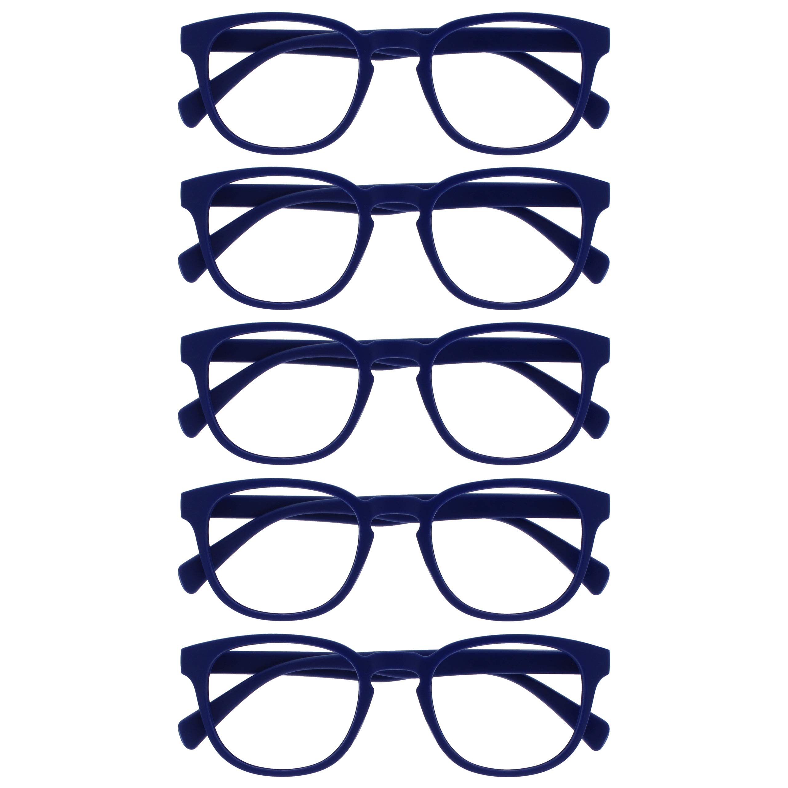 OPULIZE Pop Lesebrille 5er Pack Keck Rund Matt Rahmen Federscharniere Kratzfest Blau Herren Damen RRRRR2-3 +3.00