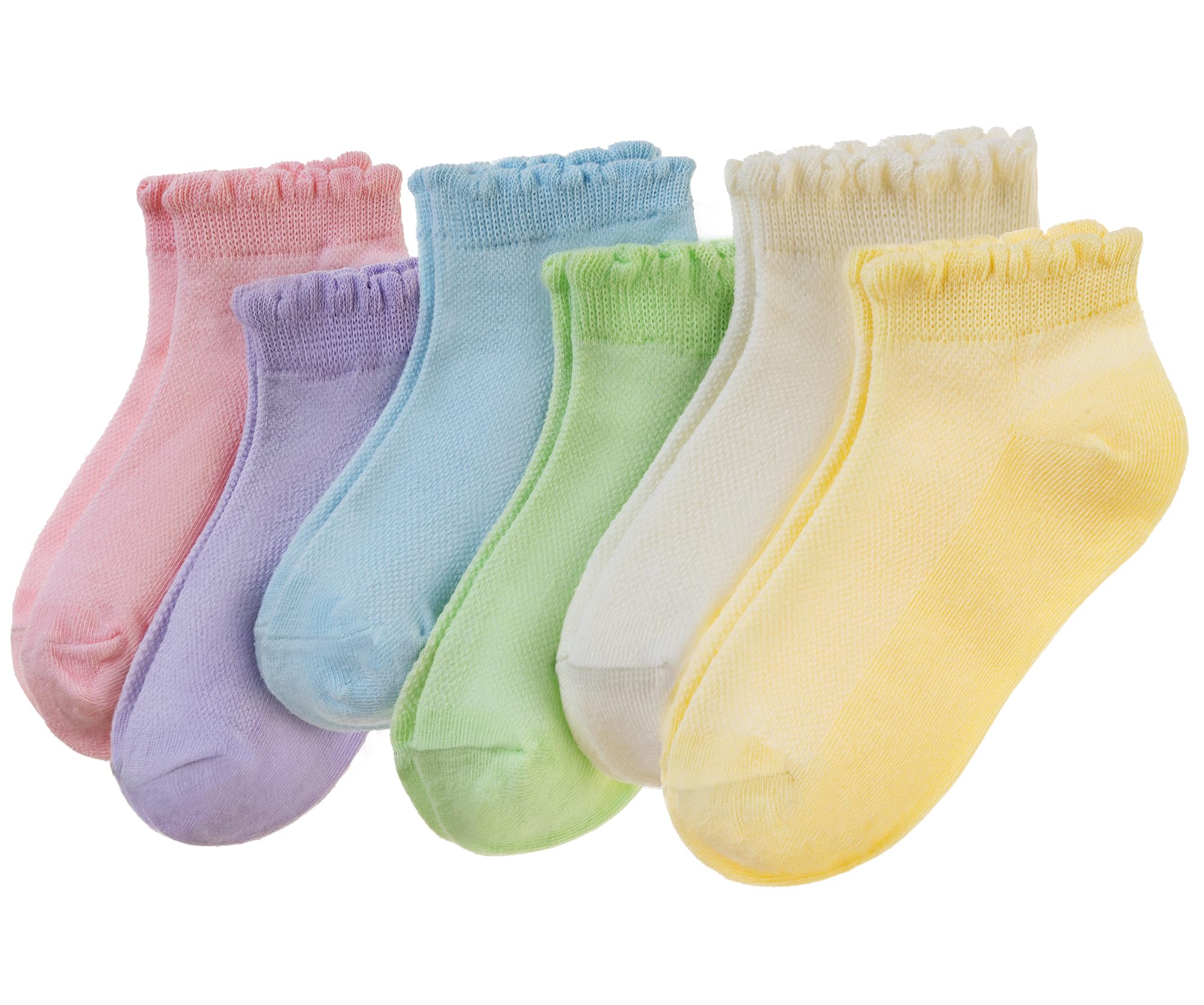 Velice Girls Ruffle Socks White School Uniform Dress Lace Cotton Frilly Dress Ankle Socks 6 Pairs