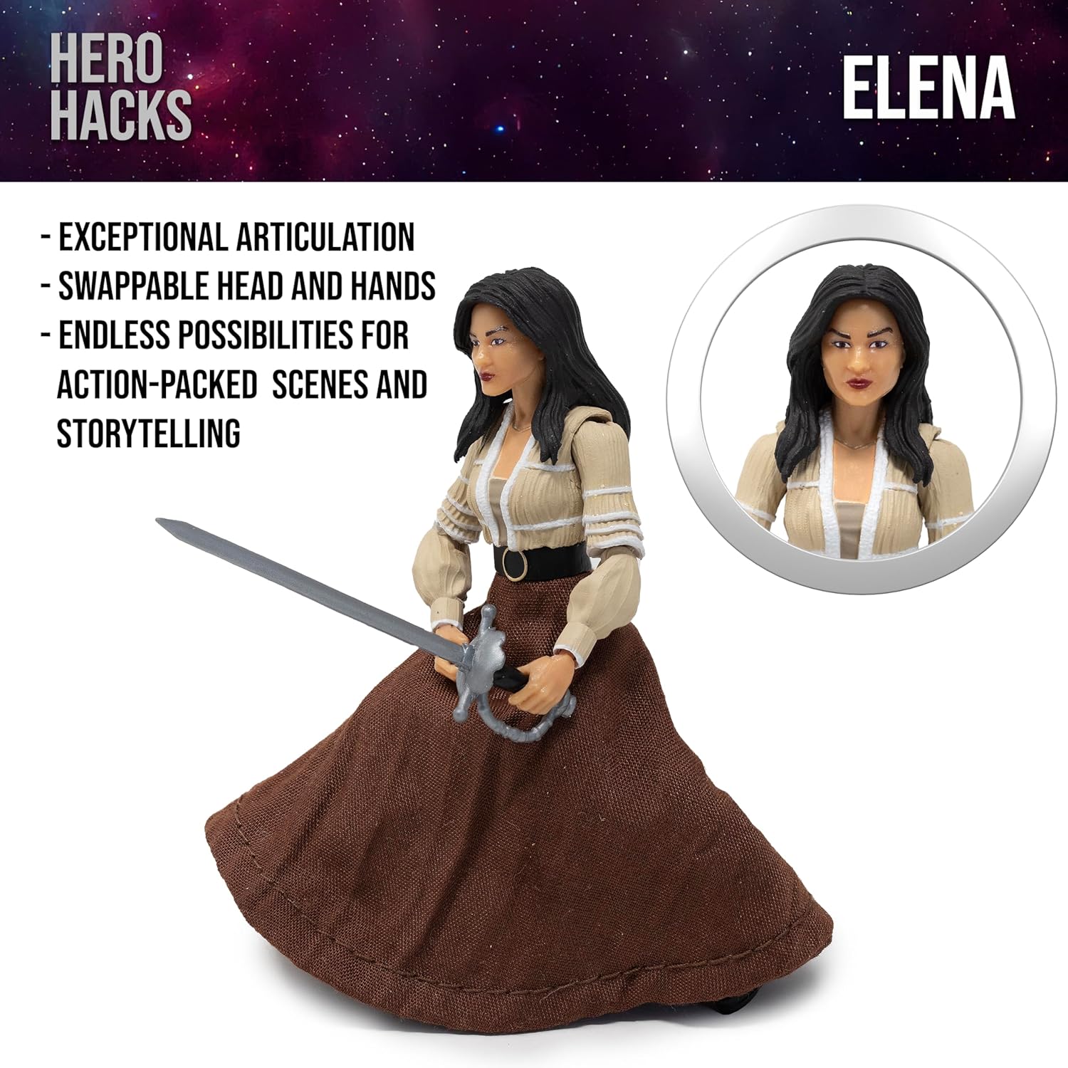 Boss Fight Studio Hero H.A.C.K.S. Elena, Heroine Daughter of Zorro Action Figure – Highly Articulated Collectible Figurine with Accessories Including Gun, Sword, Soft Goods Skirt, and Stand – 1:18
