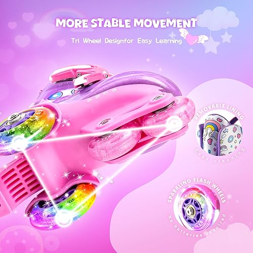 Miniatura 4 de SULIFEEL Patines ajustables para niñas y niños, divertidas ruedas iluminadoras con luz flash tipo equilibrio de tres puntos, adecuado para