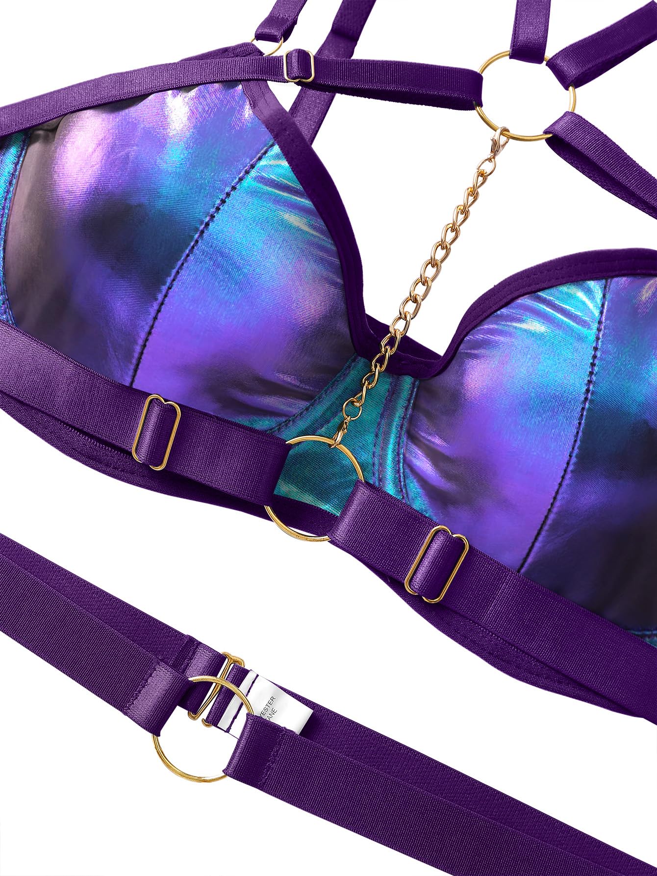 Lilosy Sexy Pu Leather Strappy Underwire Garter Belt Lingerie Set: Small Laser Purple