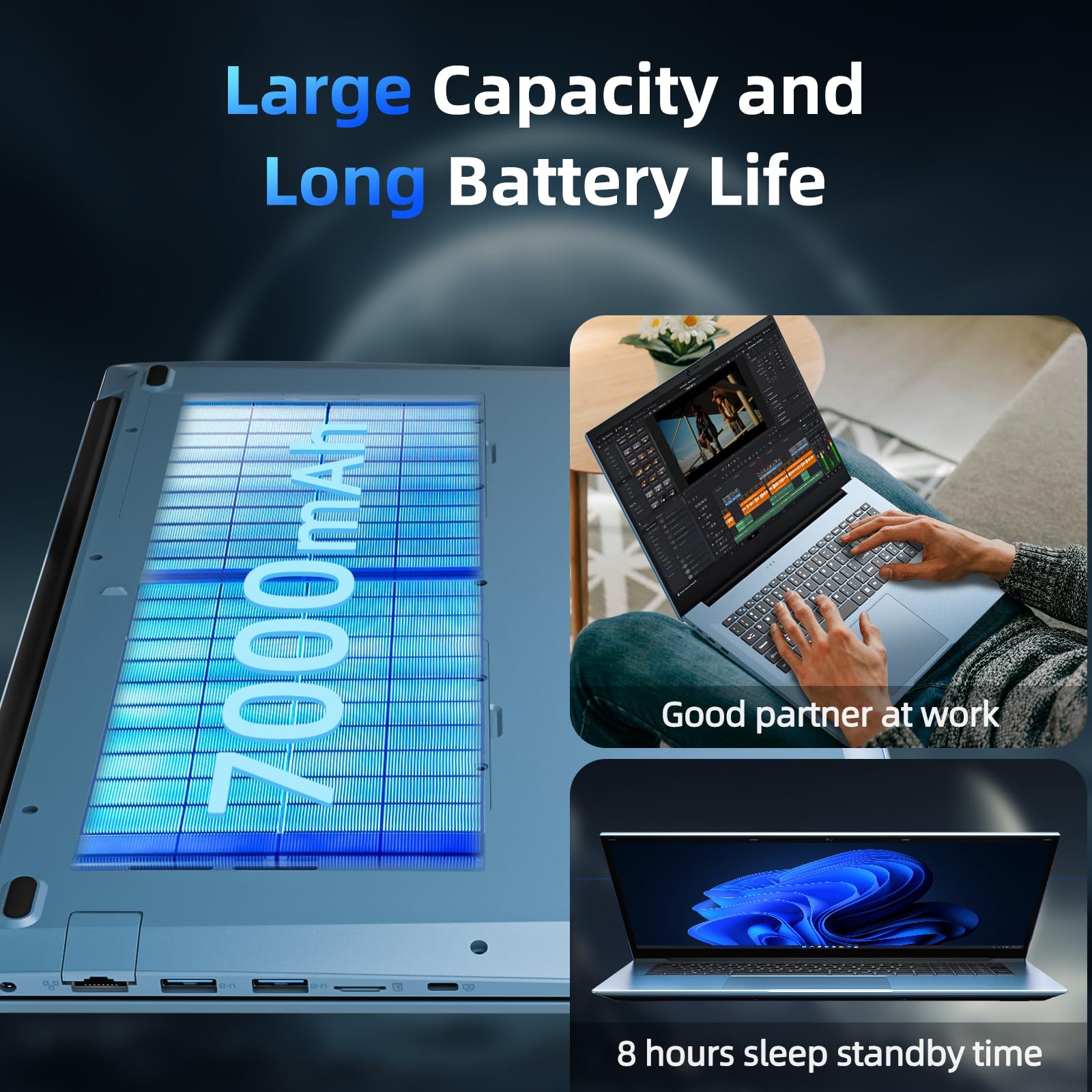 SGIN 15.6 Inch Laptop Computer, Windows 11 Laptops with 16GB RAM 1024GB SSD, Celeron N5100, Office 365, WiFi 6, 53.2WH Battery, 180° Viewing, HDMI, Cooling Fan, for Business and Students — view 7