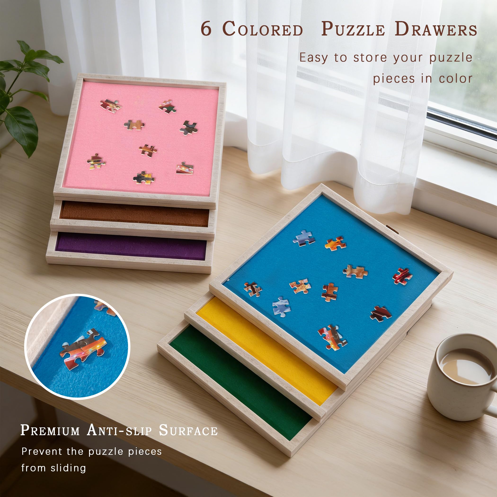 2000 Piece Foldable & Tilting Puzzle Board with 6 Drawers & Cover, Lightweight & Portable Puzzle Table with Built-in Stand for Angle Adjustment, for 2000 1500 1000 Pieces Jigsaw Puzzles