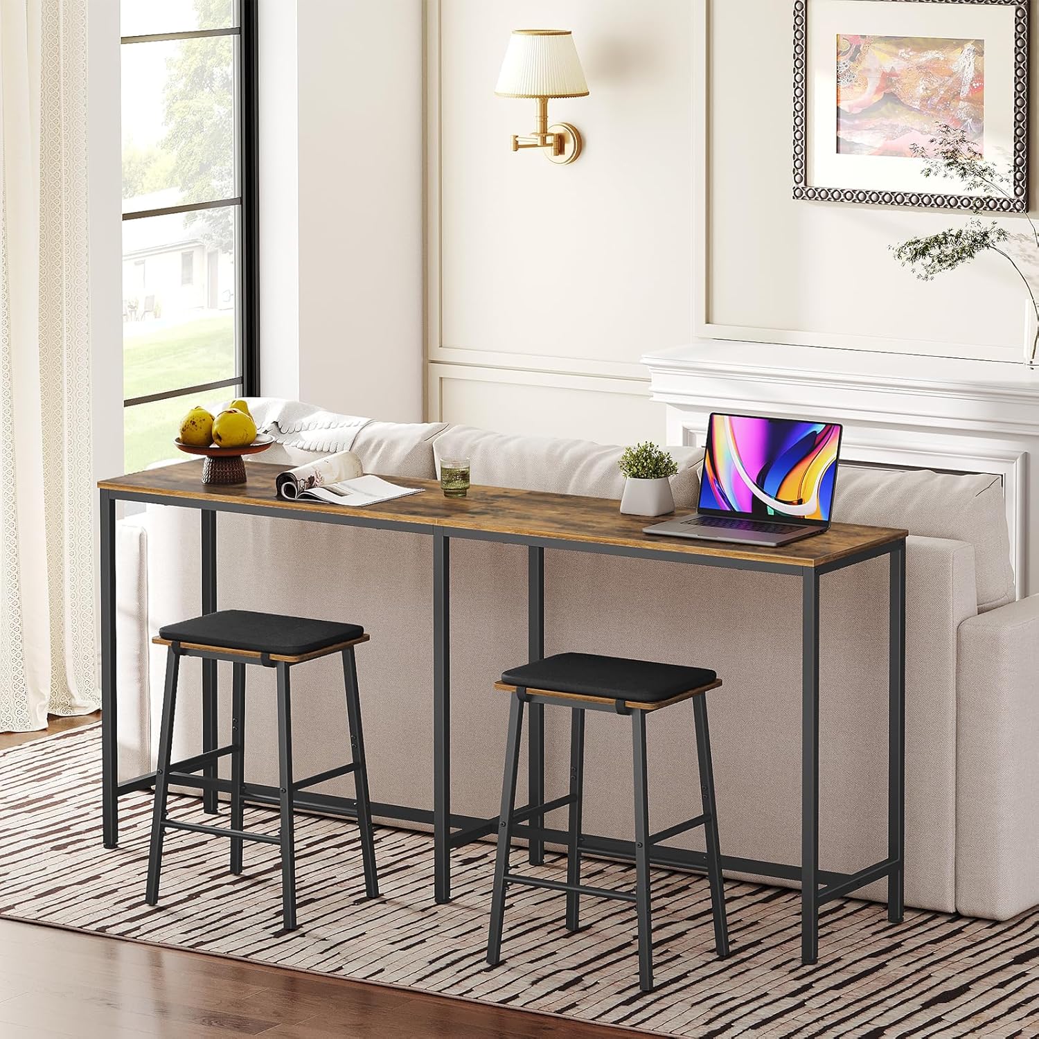 70.8" Long Bar Table, Bathroom Mirror with Storage, Wall Storage Cabinet, HD Tempered Glass, with Single Mirror Door and 2 Shelves, for Bathroom, Laundry Room, Kitchen