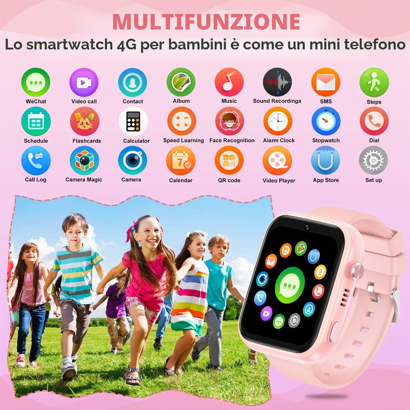 OKYUK 4G Smartwatch per Bambini GPS Localizzatore GPS Stili di Scrivania Multipli a Scelta Chiamate Bidirezionali Emergenza Immagine SOS WiFi Schermo Touch Impermeabile per Bambini 4 – 12 Anni e