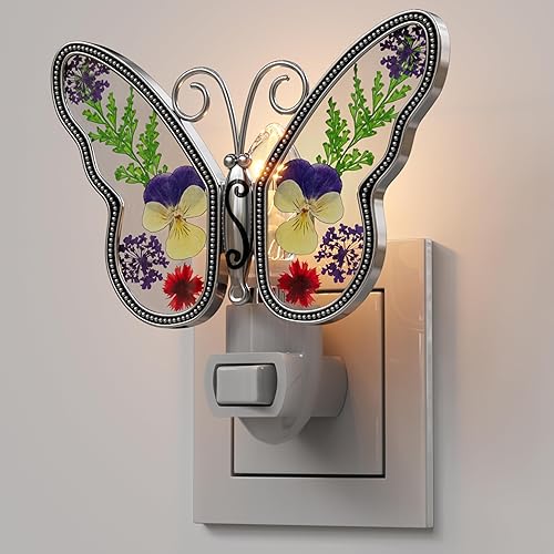 Luz nocturna de cristal de mariposa con ribete de metal, luz nocturna de mariposa, cuarto de bebé, baño, decoración lite, elegante decoración del