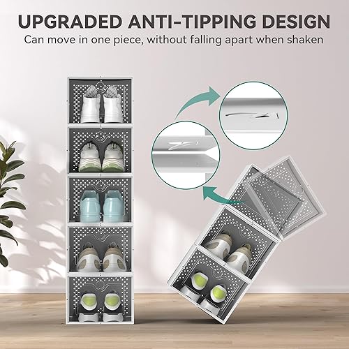 Vista 16 de YITAHOME Cajas de almacenamiento apilables XL, 18 organizadores y cajones para zapatos, color negro (tamaño extra grande)