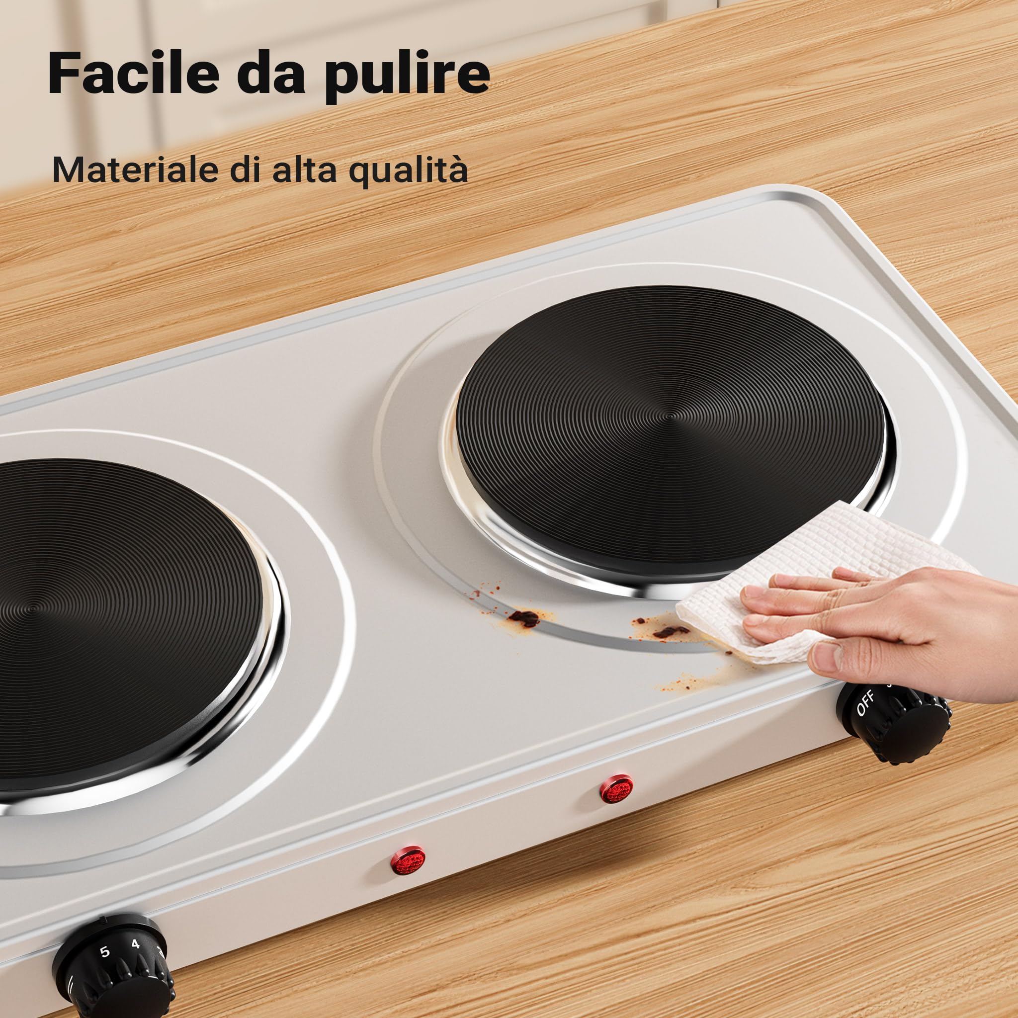 Wiltec Fornello elettrico portatile a due piastre in ghisa, 2000 w, protezione anti sovraccarico, da campeggio