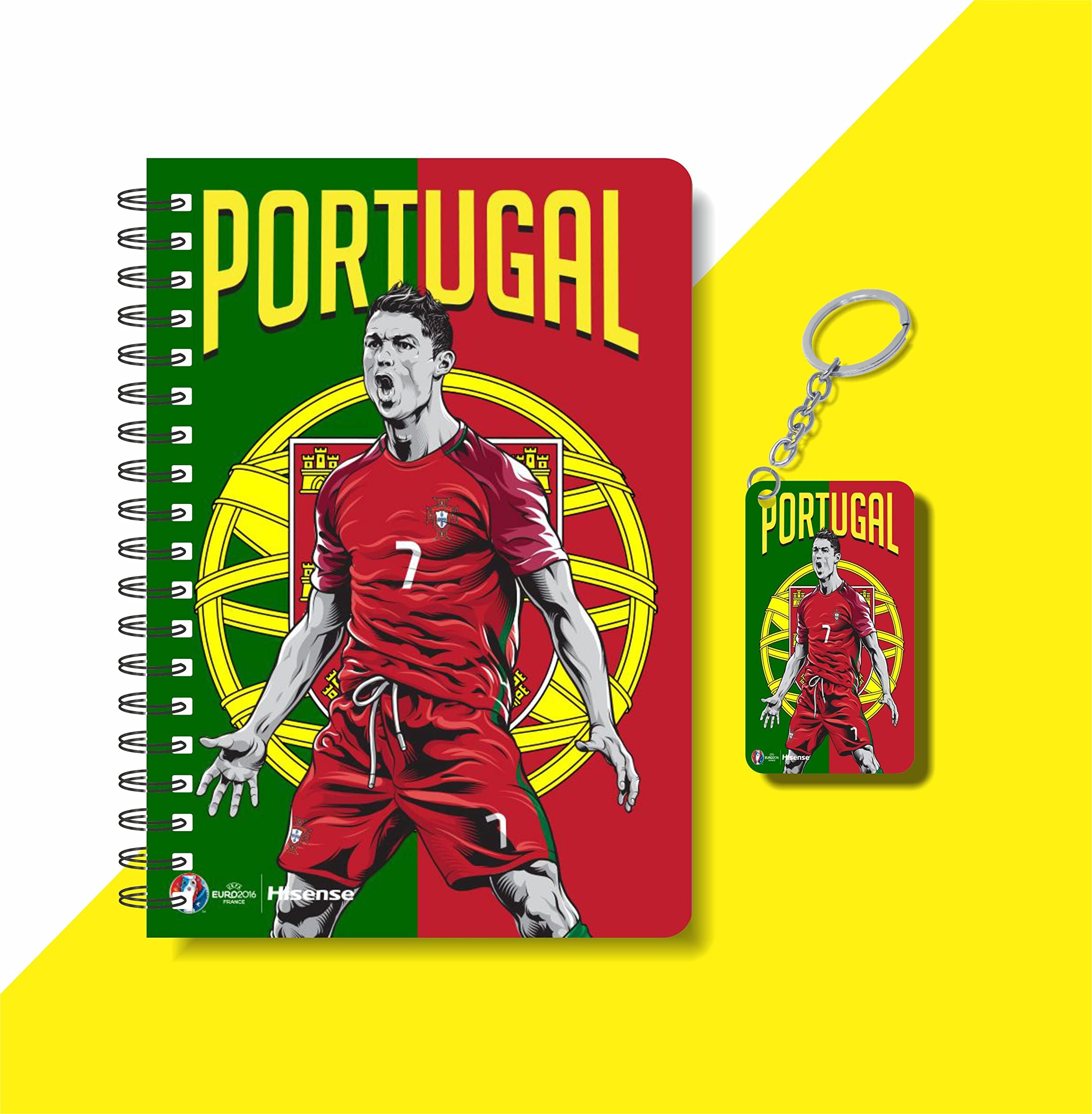 CRAFT MANIACS RONALDO ROUND CORNER PRINTED A5 160 RULED PAGES NOTEBOOK & FREE KEYCHAIN BEST GIFT FOR STATIONERY LOVERS (CR7 RED GREEN JERSEY)