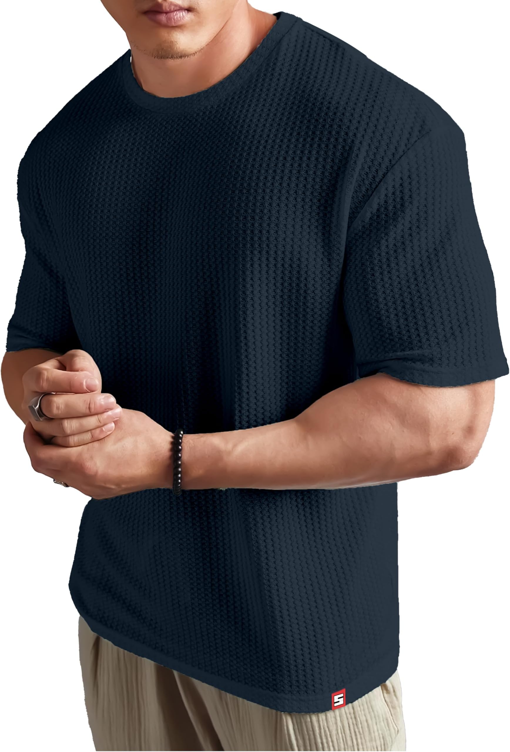 Men Oversized T Shirt Solid Dotted Design | Round Neck Loose Fit Drop Shoulder Casual T-Shirt for Men