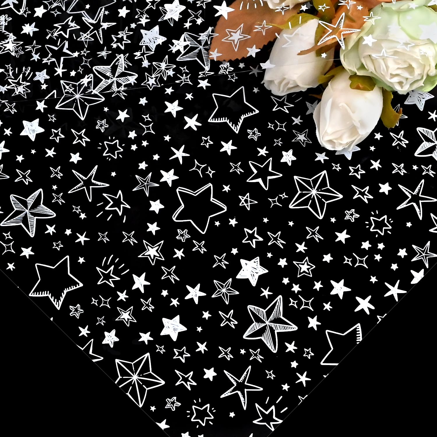 QRTDXP 80cm*5m Star Cellophane Wrapping Paper Sheet, Clear Wrapping Paper for Florist Packing, Hampers, Crafts, Christmas Birthday and Wedding Gift Wrapping