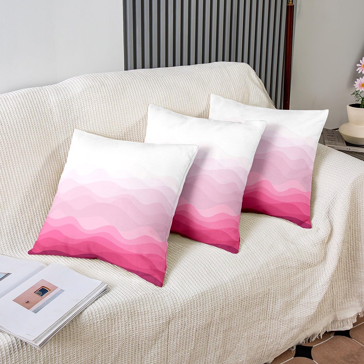 Zltegako Set di 4 federe per cuscino rosa morbide, moderne astratte nere, grigie, grigie, bianche, in acrilico, decorative, per la casa, quadrate, 45,7 x 45,7 cm