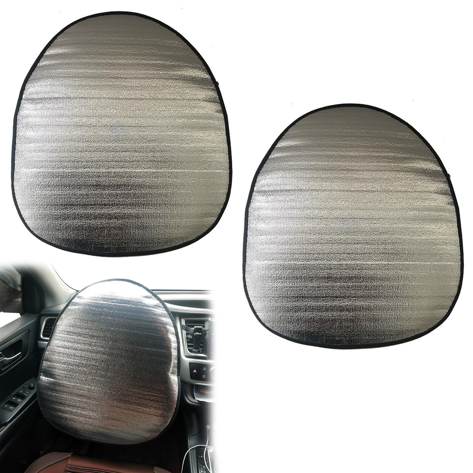 nalaina Steering Wheel Cover Sun Shade, 2PCS 19.6''×17.3'' Block UV Rays, Summer Car Steering Wheel Sunscreen Insulation Cover, Universal Fit for Cars, Trucks, SUVs, Keep Cool in The Heat