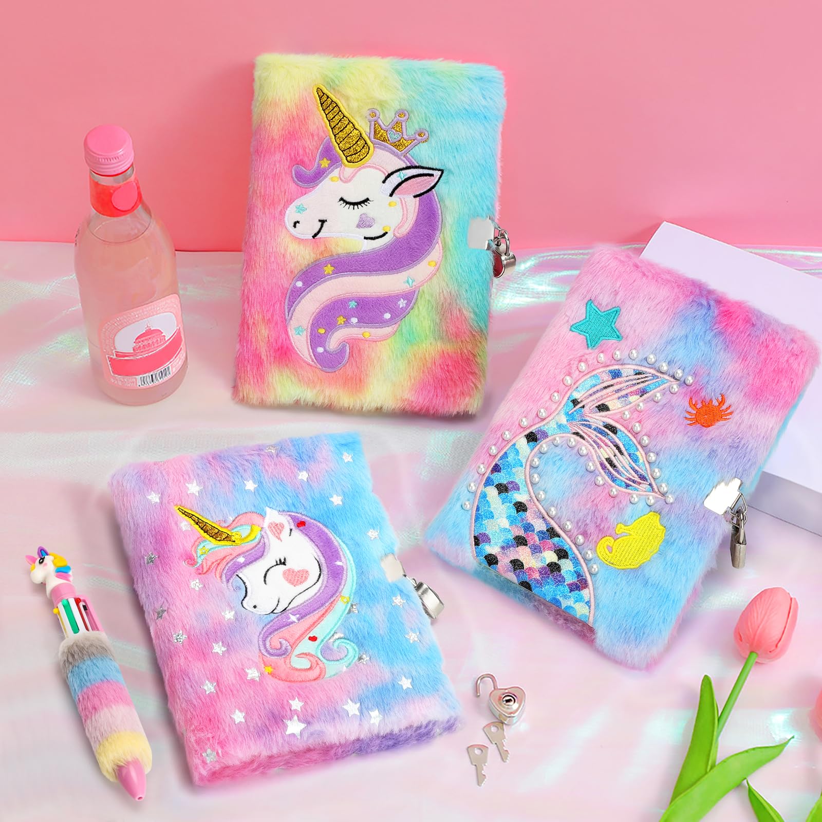 Diario Secreto Con Candado Para Niñas – Set De Cuaderno Peluche De Mariposa Con Bolígrafo Unicornio, Pegatinas, Collar Y Pulsera – Regalo Ideal Para 6 A 12 Años