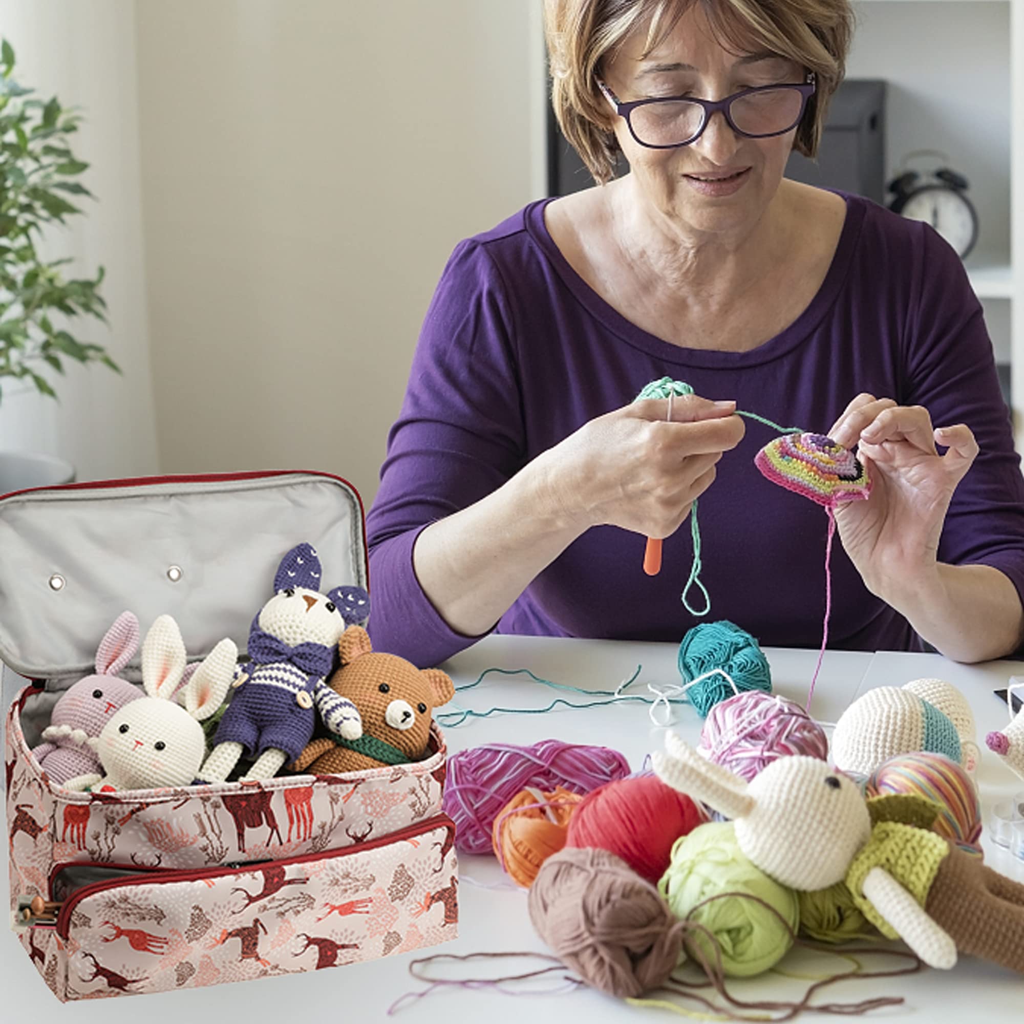 JOZEA Sac de rangement pour laine, crochets et autres accessoires - Sac de rangement pour aiguilles à tricoter - Violet (sac uniquement