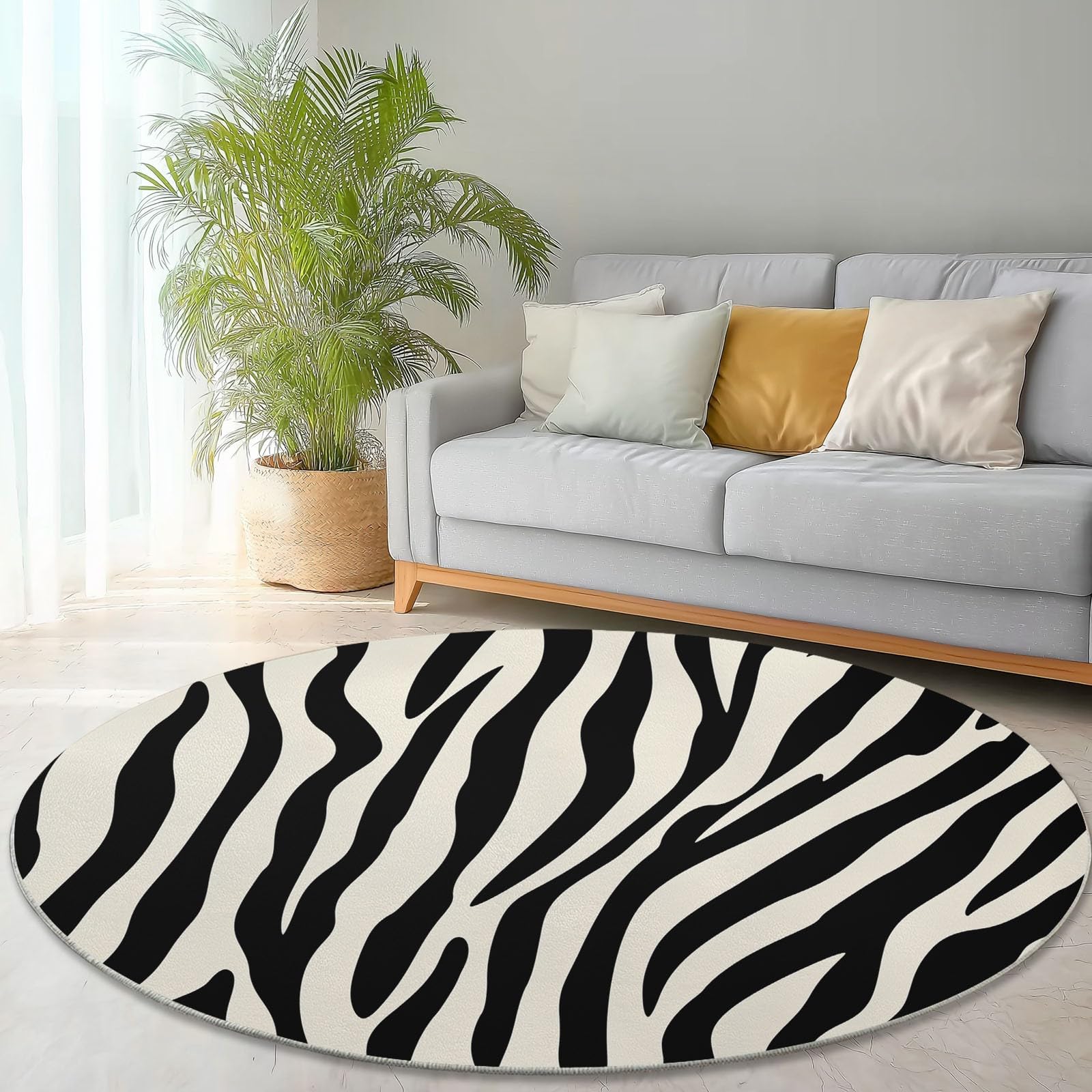 Generisch Schwarz Und Weiß Runder Teppich 160 cm Round Eingangsbereich Teppich Gestreiftes Schwarz-Weißes Zebrafell, Kleiner Kreis Bereich Küche Läufer rutschfest Waschbar Läufer