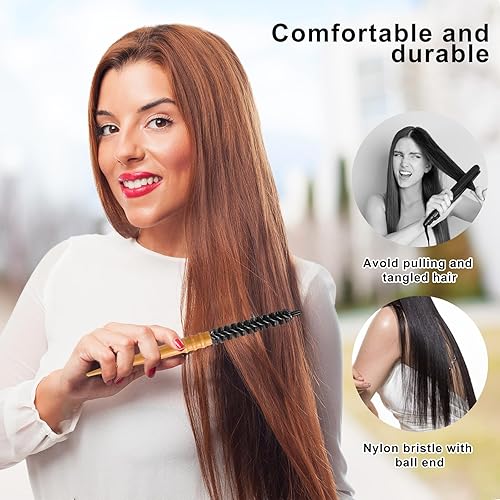 Miniatura 6 de Juego de 2 cepillos redondos para rizos, rodillos portátiles de cerdas para peinar cabello fino, cabello corto, flequillo, secado por soplado,