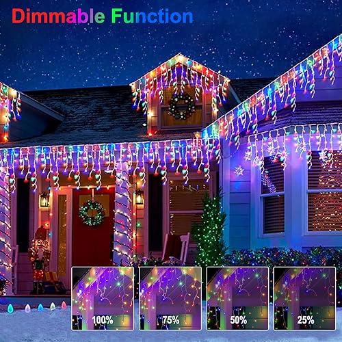 Miniatura 10 de Luces de Navidad de carámbano para exteriores, 40 pies, 612 luces LED de carámbano con 108 gotas, tira de luces de carámbano con control remoto,
