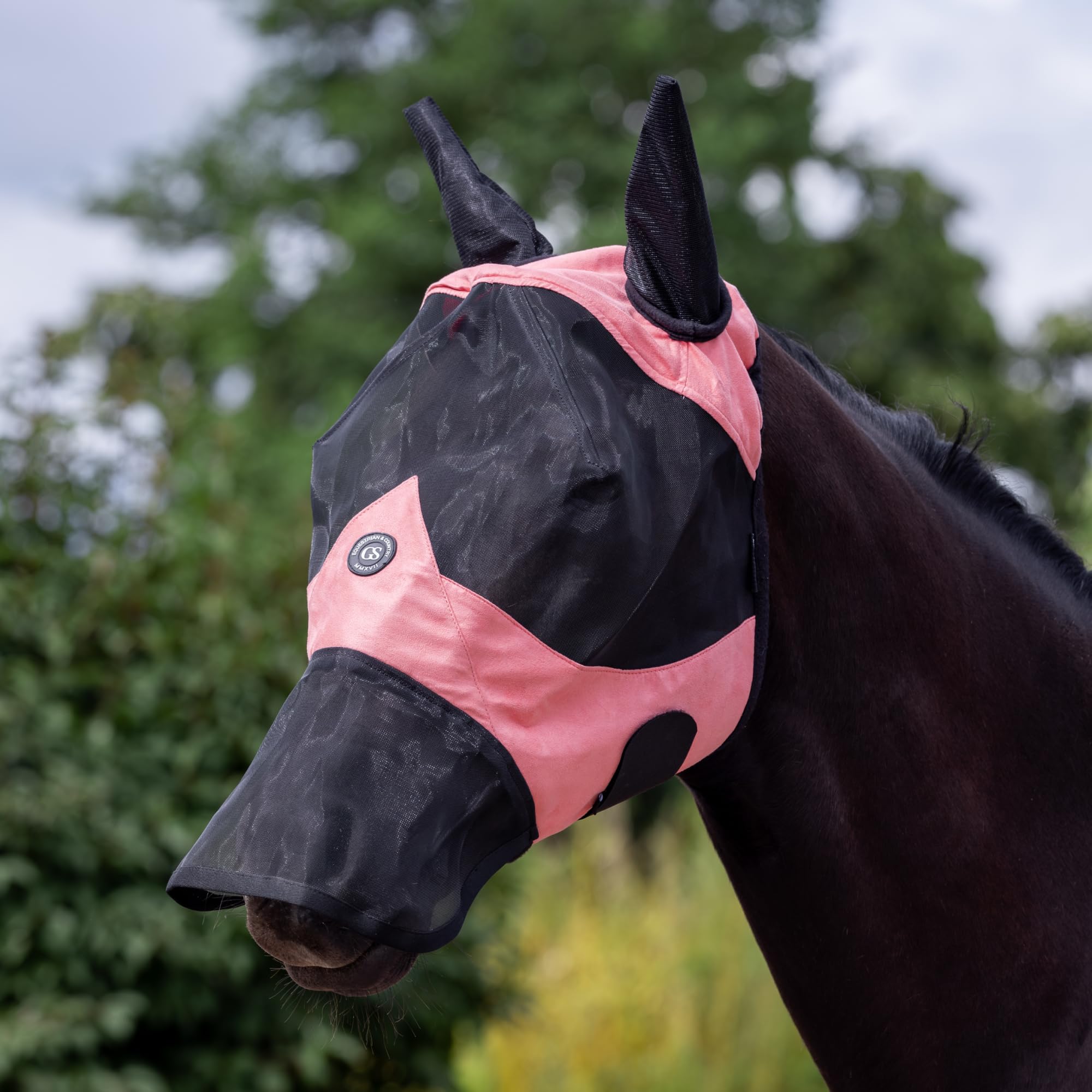 GS Equestrian & Country Revella Full Fly Mask for Horses, UV & Fly Protection with Ears and Extended Nose Cover, Lightweight Breathable Mesh, Comfortable All-Day Fit (Dusty Rose, Pony)