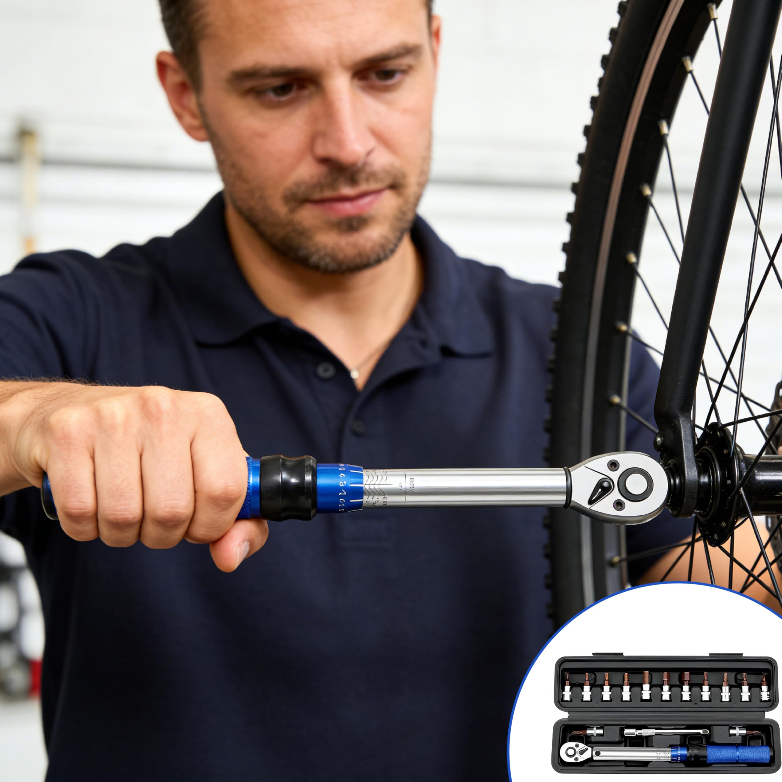 Juego de llaves dinamométricas de 15 piezas para bicicleta y motocicleta con maletín de almacenamiento – Juego de llaves de torque de 1/4 pulgada, juego de llaves Allen de 2-24 nm para