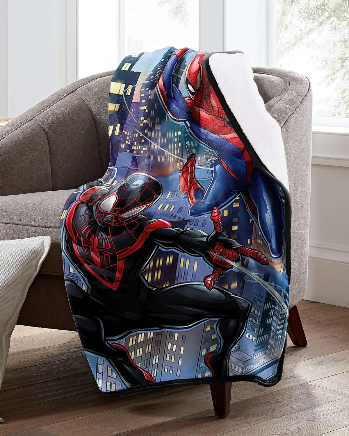 Northwest Marvel Spider-Man Into The Spider-Verse 2 Miles & Peter Silk Touch Lap Throw Blanket 46" X 60" - Image 2